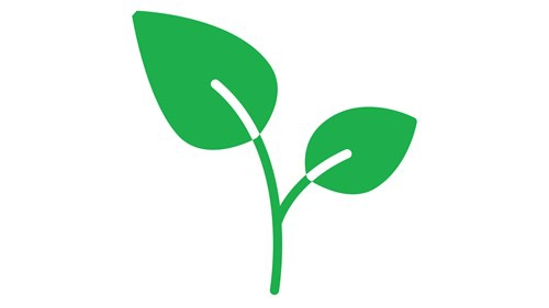 Ícone de folhas verdes simbolizando sustentabilidade e crescimento, ideal para temas de meio ambiente e ecologia.