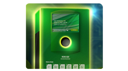 Quiosque interativo verde para serviços digitais, com tela e botões, facilitando acesso a informações e serviços diversos.