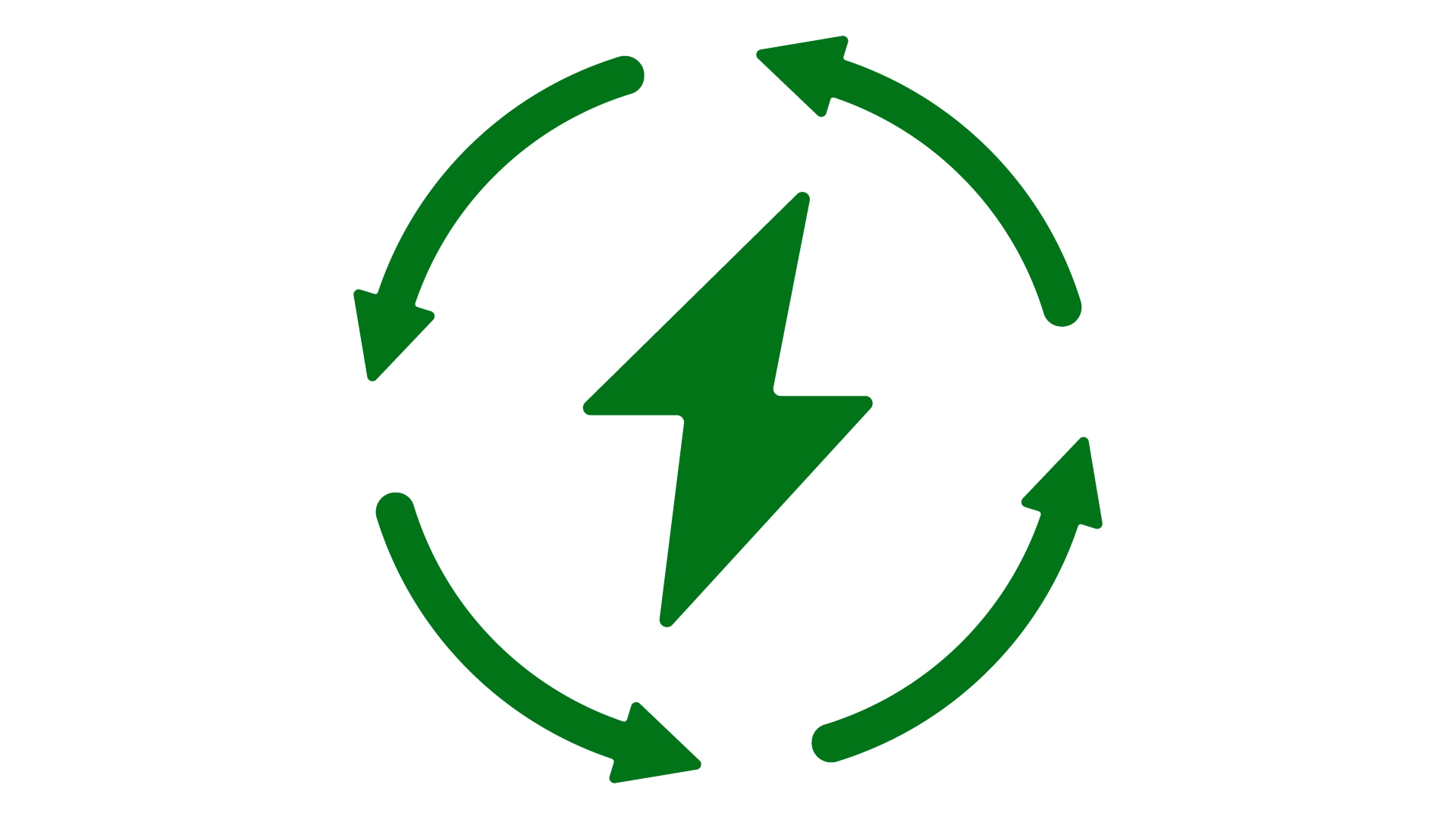 Símbolo de energia renovável com flechas circulares e um raio, representando sustentabilidade e inovação verde.